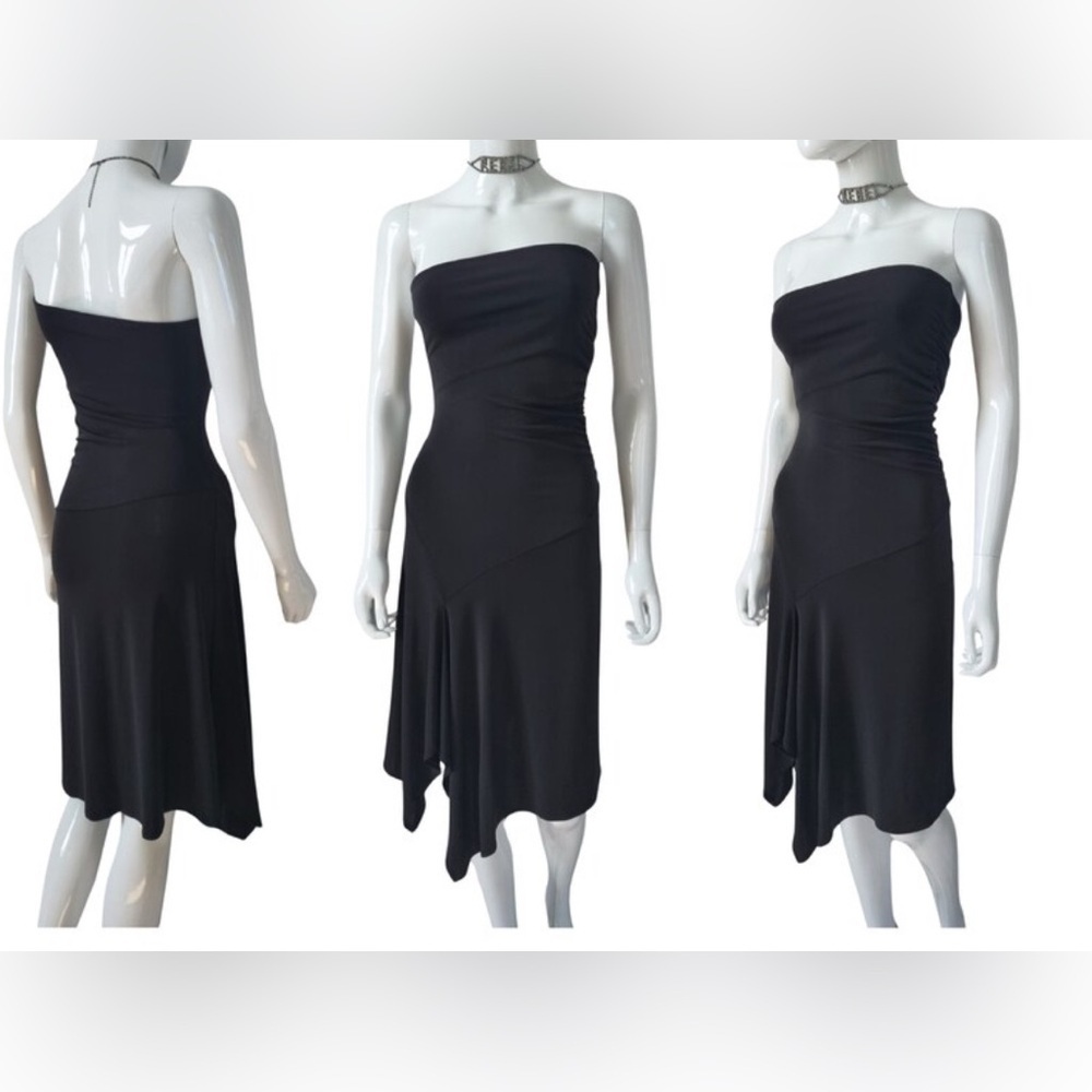 vintage y2k black bandeau asymmetric paneled bodycon midi dress
